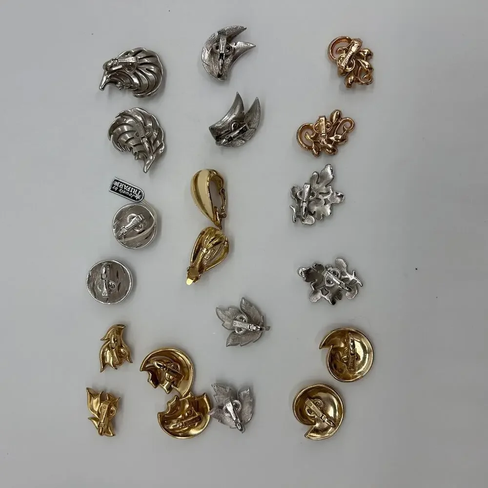 Trifari Clip On Earring Lot Gold Tone Silver Tone Vintage Costume Jewelry Signed